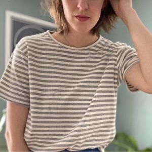 Gray and White Striped Women's Top